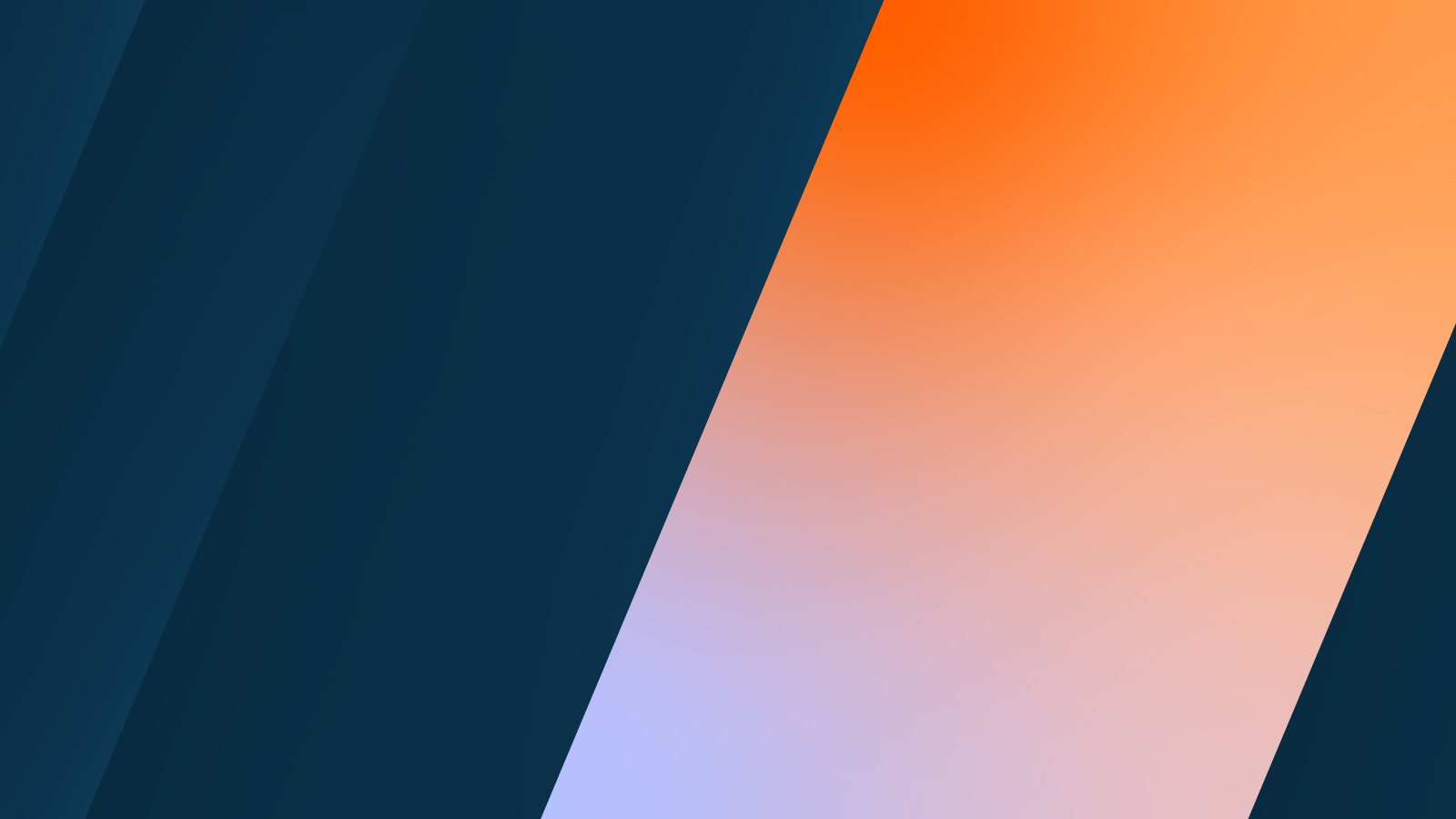 Abstract dark gradient background with orange and blue diagonal stripes.