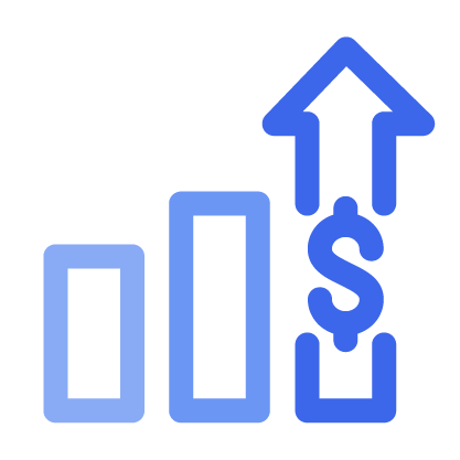 Icon of a bar graph showing growth with a dollar sign on it