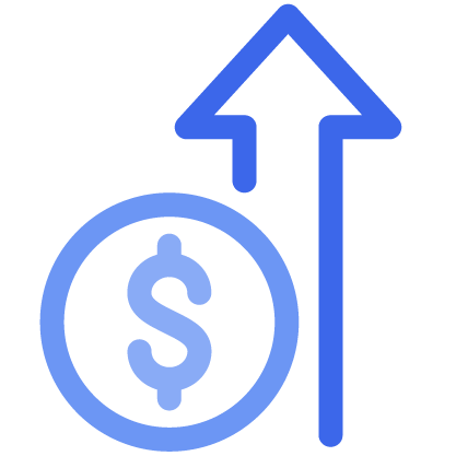 Icon of a dollar sign and an arrow pointing up