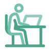 Graphic: abstract icon of person working at desk hunched over