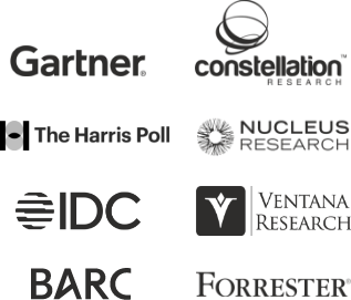 Graphic: Gartner, Constellation, The Harris Poll, Nucleus Research, IDC, Ventana Reseearch, Forrester Logos