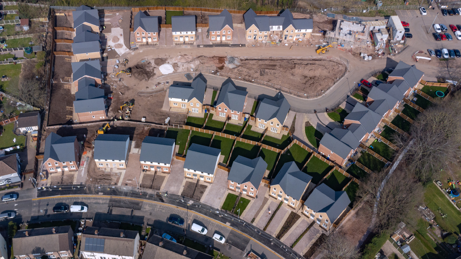 Aerial view of a neighborhood of homes