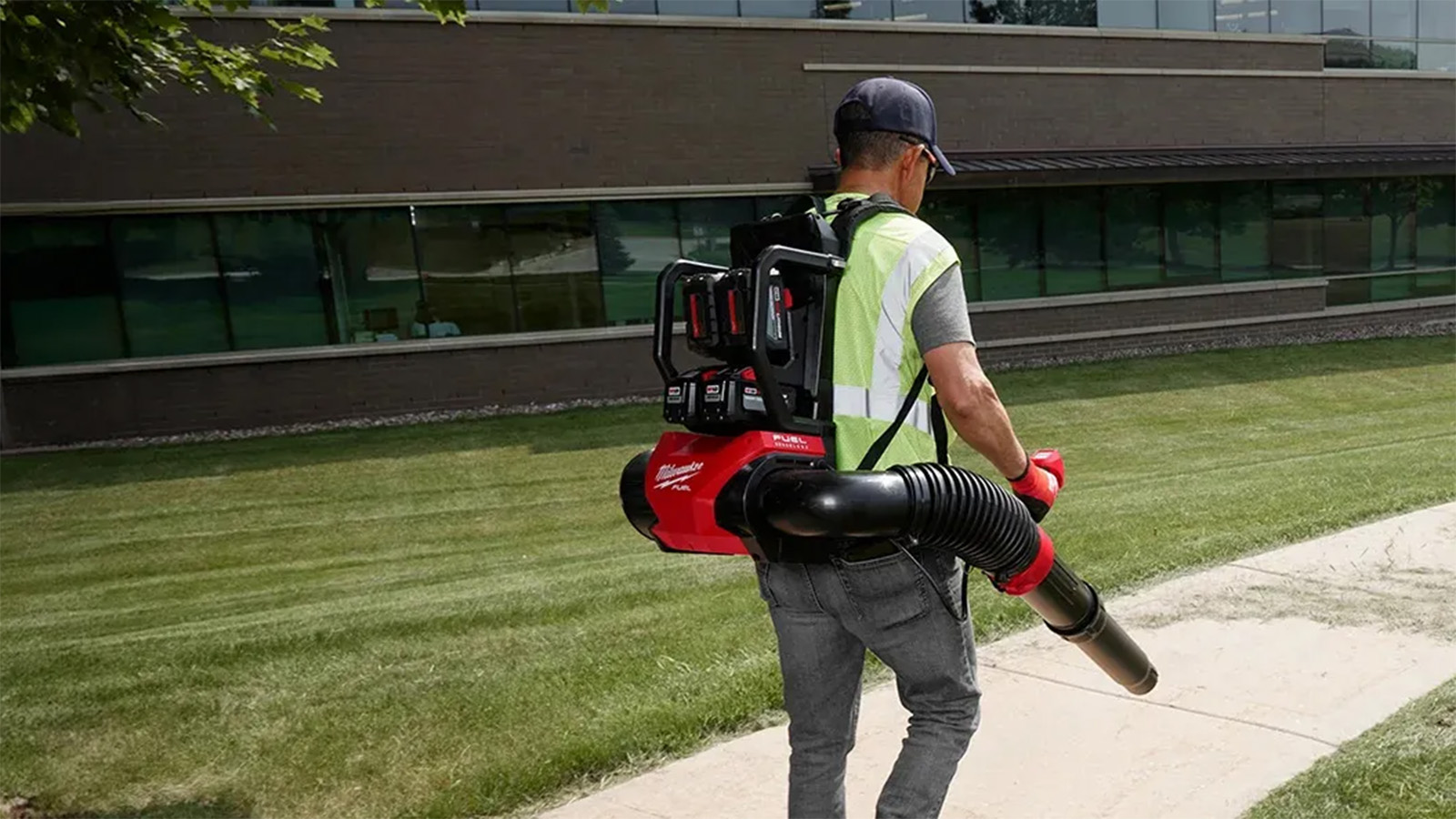 Man working with a leaf blower