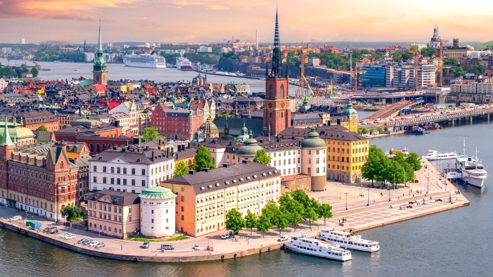 Stockholm cityscape at sunset