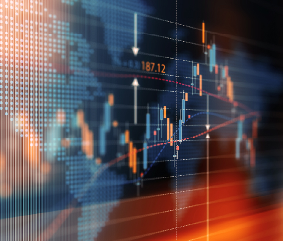 Stock market chart displayed against a world map, representing global financial dynamics and market analysis.