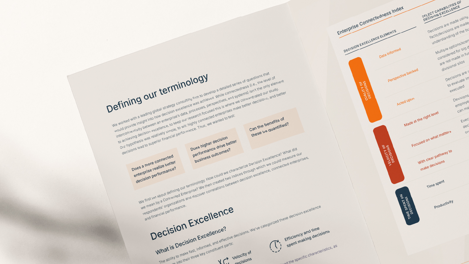 Anaplan Enterprise Decision Excellence Report™ 2024. The text highlights defining decision excellence, with an image of an open report discussing key decision-making factors.