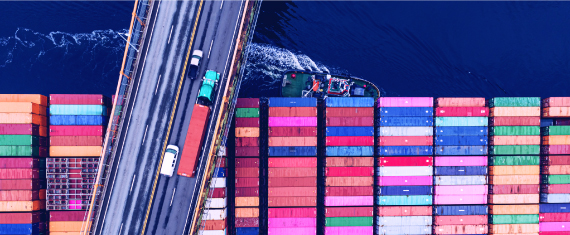 Aerial view of shipping containers