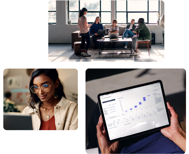 A woman presents using an iPad, engaging her audience with a digital presentation in a professional setting.