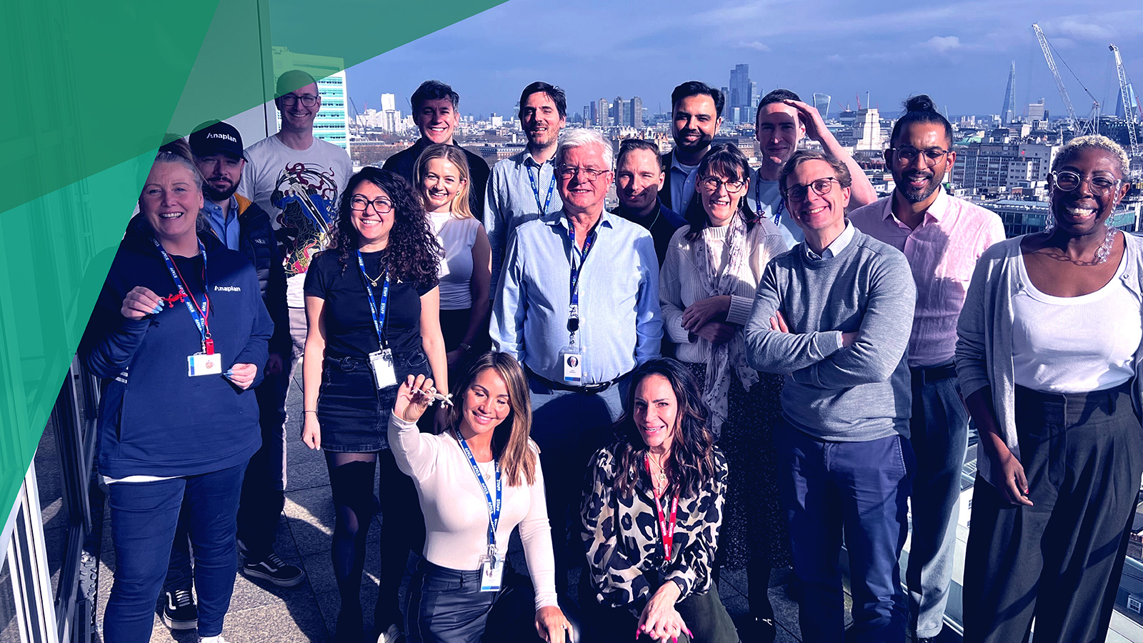  Group of Anaplan Employees smiling on a rooftop 